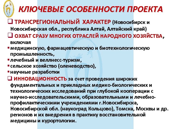 Выделите ключевые особенности проекта