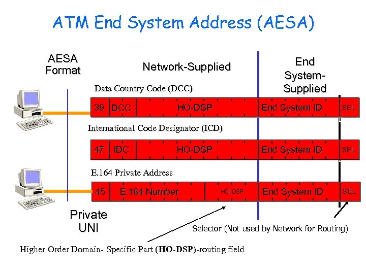 ATM End System Address (AESA) AESA Format Network-Supplied Data Country Code (DCC) 39 DCC