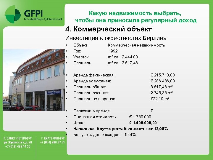 Какую недвижимость выбрать, чтобы она приносила регулярный доход 4. Коммерческий объект Инвестиция в окрестностях