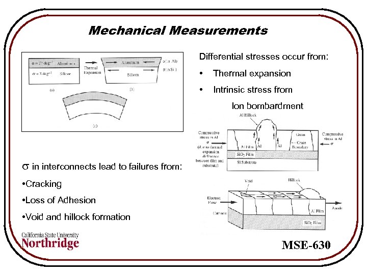 Mechanical Measurements Differential stresses occur from: • Thermal expansion • Intrinsic stress from Ion