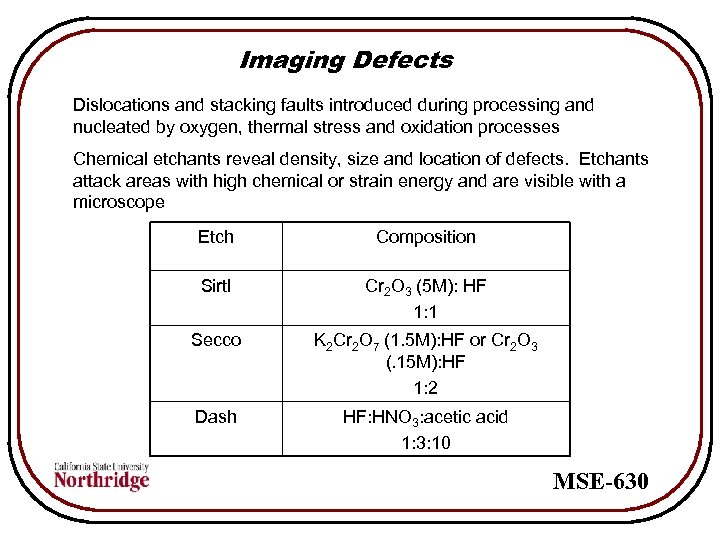 Imaging Defects Dislocations and stacking faults introduced during processing and nucleated by oxygen, thermal