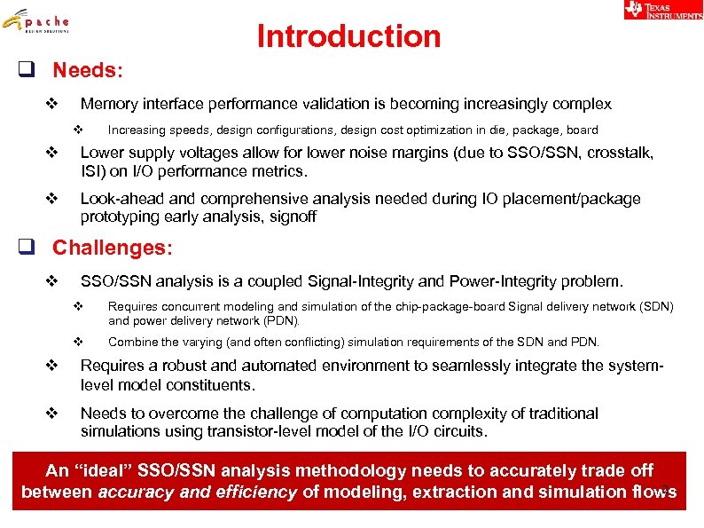 Introduction q Needs: v Memory interface performance validation is becoming increasingly complex v Increasing