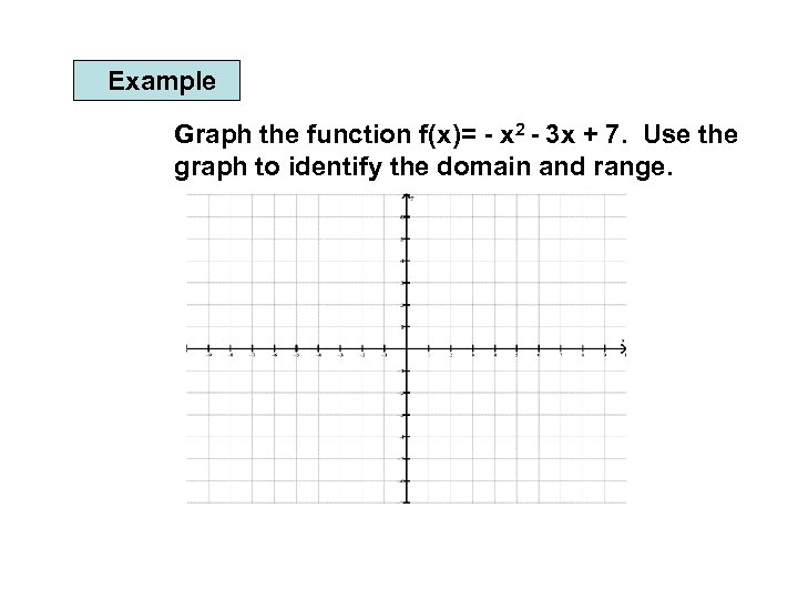 Example Graph the function f(x)= - x 2 - 3 x + 7. Use