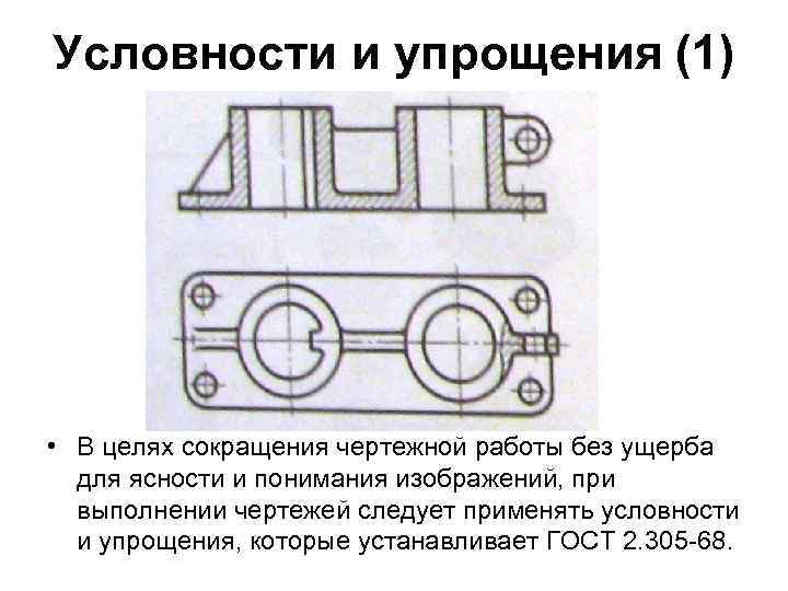 Соединение части вида с частью разреза условности и упрощения на изображениях