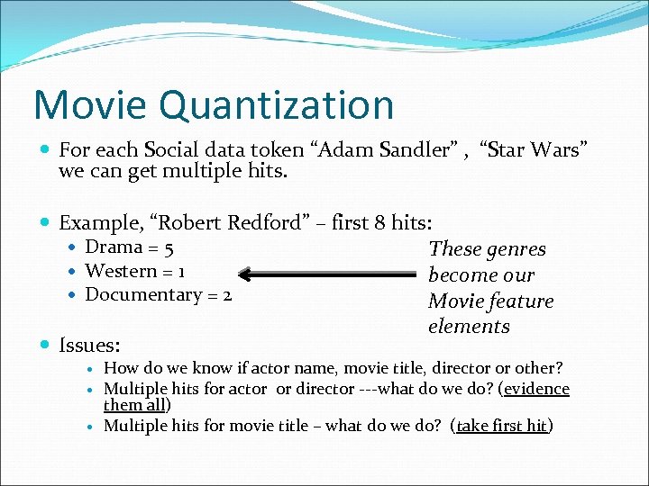 Movie Quantization For each Social data token “Adam Sandler” , “Star Wars” we can