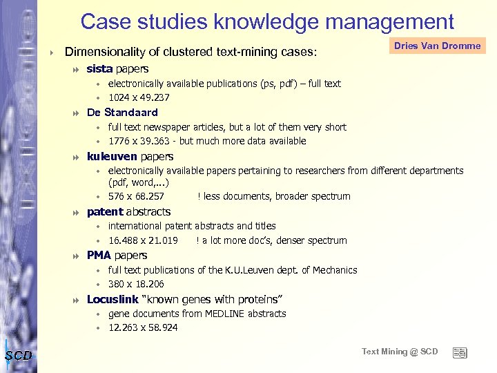 Case studies knowledge management 4 Dimensionality of clustered text-mining cases: 8 Dries Van Dromme