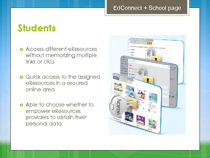 Ed. Connect + School page Students Access different e. Resources without memorizing multiple links