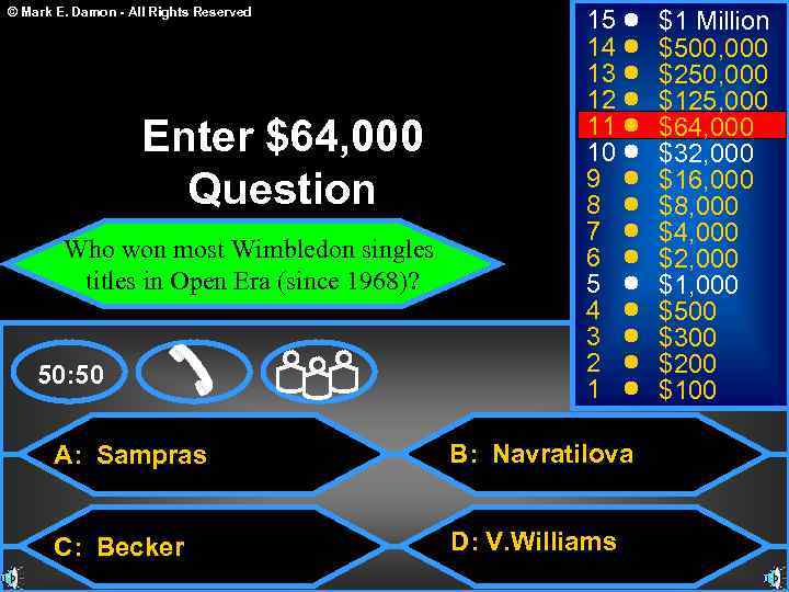 © Mark E. Damon - All Rights Reserved Enter $64, 000 Question Who won