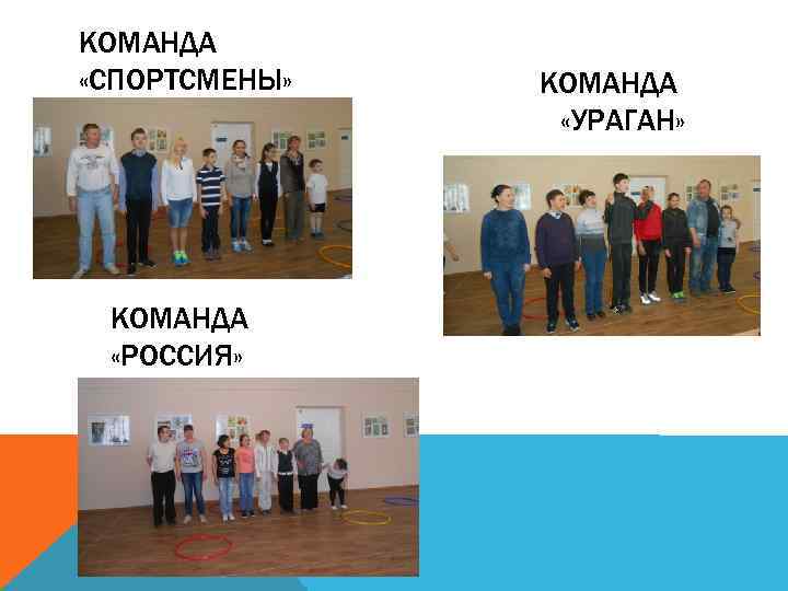 КОМАНДА «СПОРТСМЕНЫ» КОМАНДА «РОССИЯ» КОМАНДА «УРАГАН» 