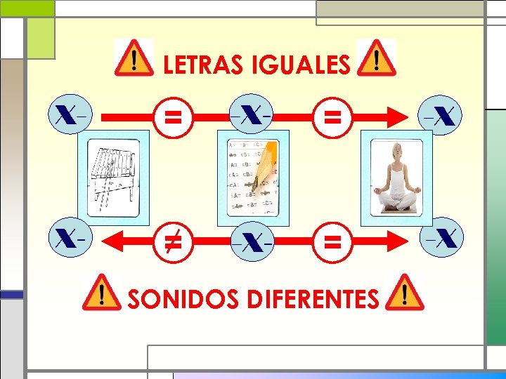 LETRAS IGUALES X- = -X- = -X SONIDOS DIFERENTES 