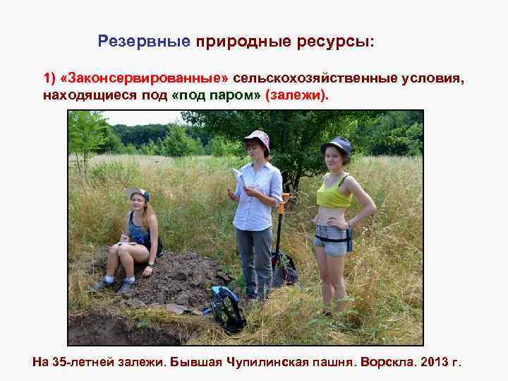 Резервные природные ресурсы: 1) «Законсервированные» сельскохозяйственные условия, находящиеся под «под паром» (залежи). На 35