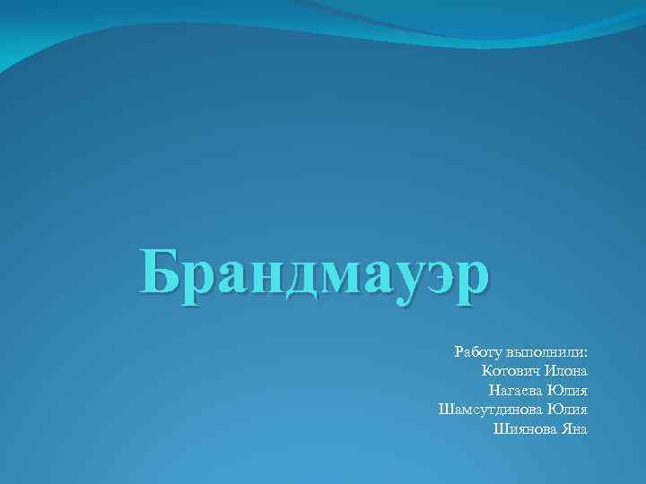 Брандмауэр Работу выполнили: Котович Илона Нагаева Юлия Шамсутдинова Юлия Шиянова Яна 