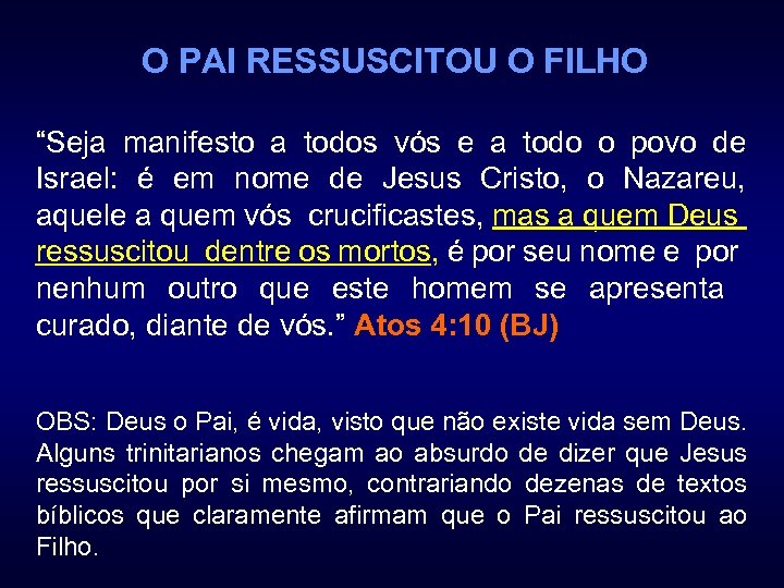 O PAI RESSUSCITOU O FILHO “Seja manifesto a todos vós e a todo o