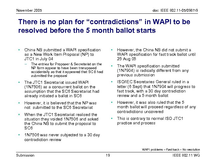 November 2005 doc: IEEE 802. 11 -05/0967 r 9 There is no plan for