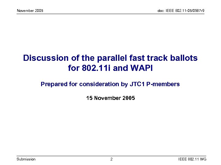 November 2005 doc: IEEE 802. 11 -05/0967 r 9 Discussion of the parallel fast