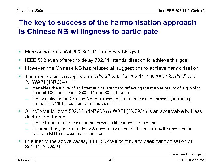 November 2005 doc: IEEE 802. 11 -05/0967 r 9 The key to success of