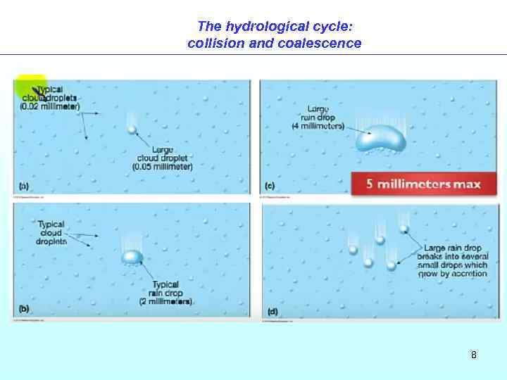 The hydrological cycle: collision and coalescence 8 