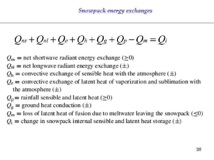 Snowpack energy exchanges 36 