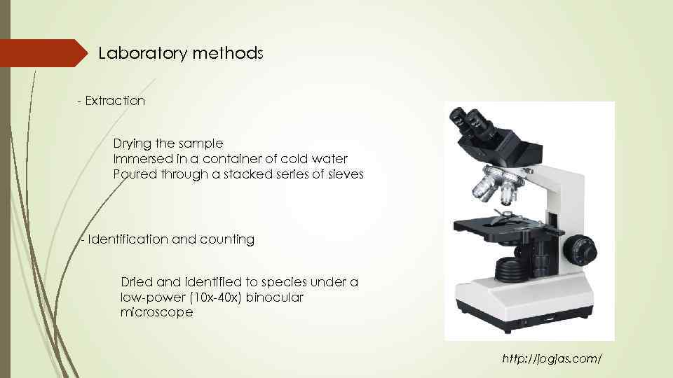 Laboratory methods - Extraction Drying the sample Immersed in a container of cold water