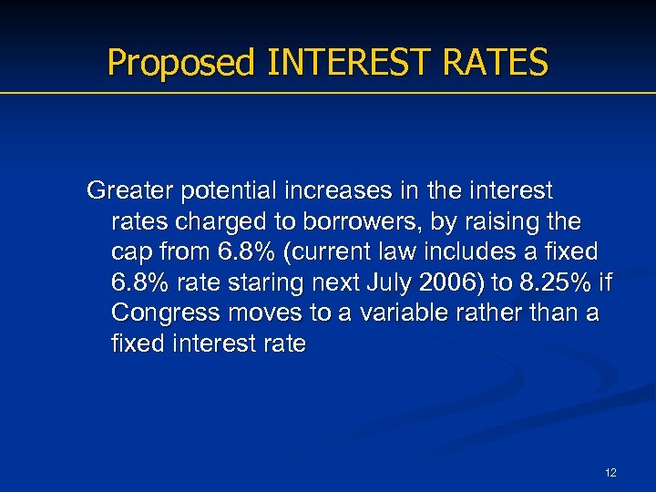 Proposed INTEREST RATES Greater potential increases in the interest rates charged to borrowers, by