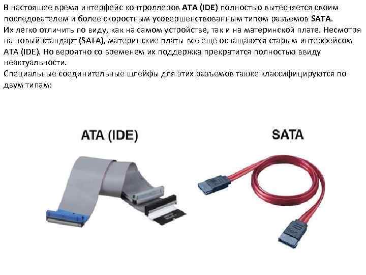 В настоящее время интерфейс контроллеров ATA (IDE) полностью вытесняется своим последователем и более скоростным