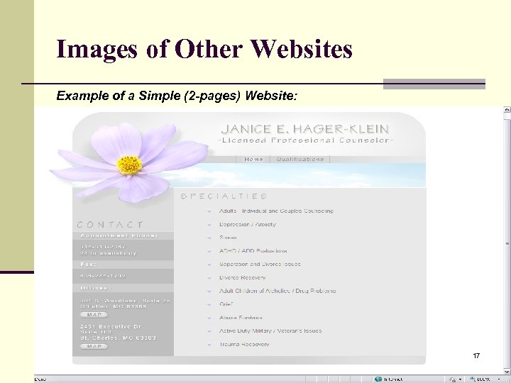 Images of Other Websites Example of a Simple (2 -pages) Website: 17 