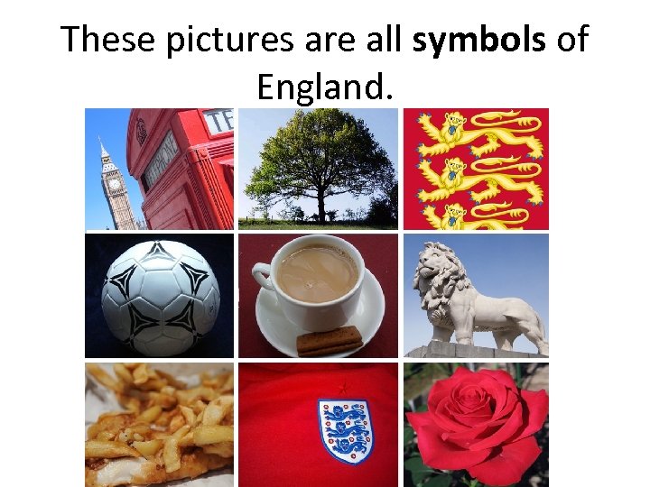 These pictures are all symbols of England. 