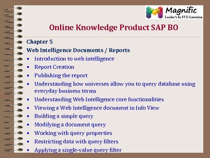 Online Knowledge Product SAP BO Chapter 5 Web Intelligence Documents / Reports • Introduction