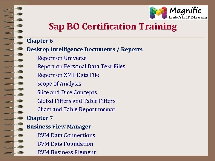 Sap BO Certification Training Chapter 6 Desktop Intelligence Documents / Reports Report on Universe