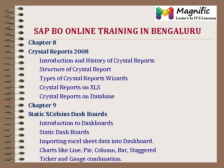 SAP BO ONLINE TRAINING IN BENGALURU Chapter 8 Crystal Reports 2008 Introduction and History