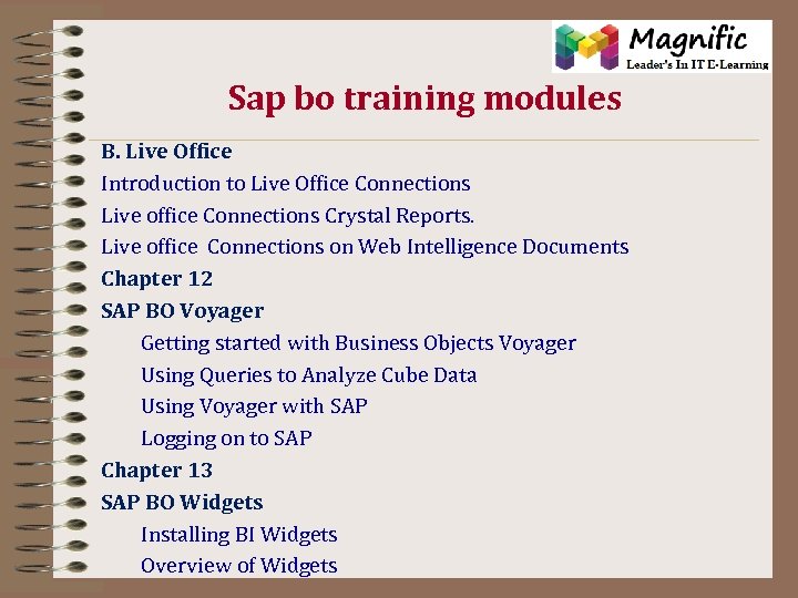 Sap bo training modules B. Live Office Introduction to Live Office Connections Live office