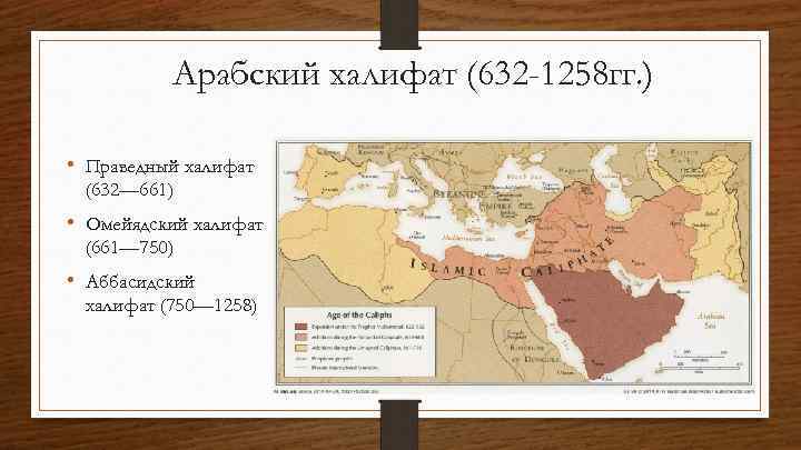 Арабский халифат (632 -1258 гг. ) • Праведный халифат (632— 661) • Омейядский халифат