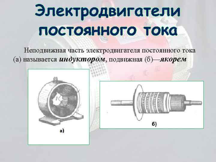 На рисунке дан двигатель постоянного тока назовите основные части