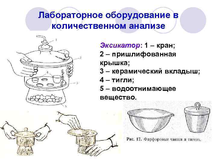 Лабораторное оборудование в количественном анализе Эксикатор: 1 – кран; 2 – пришлифованная крышка; 3