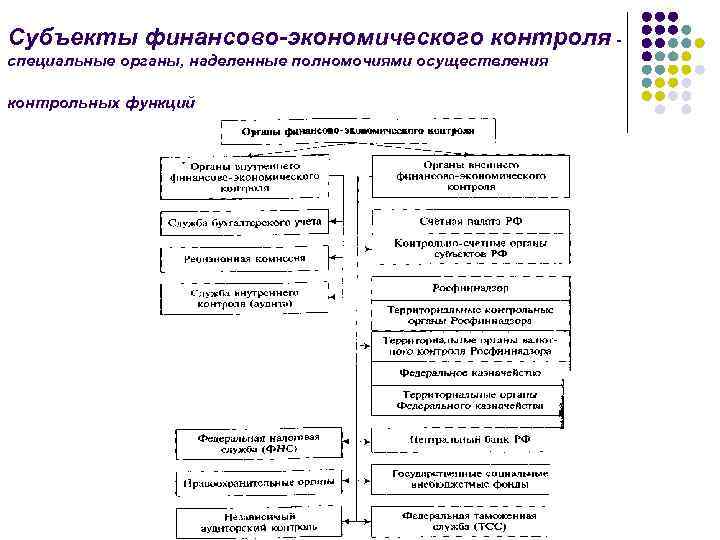 Субъекты финансово-экономического контроля специальные органы, наделенные полномочиями осуществления контрольных функций 