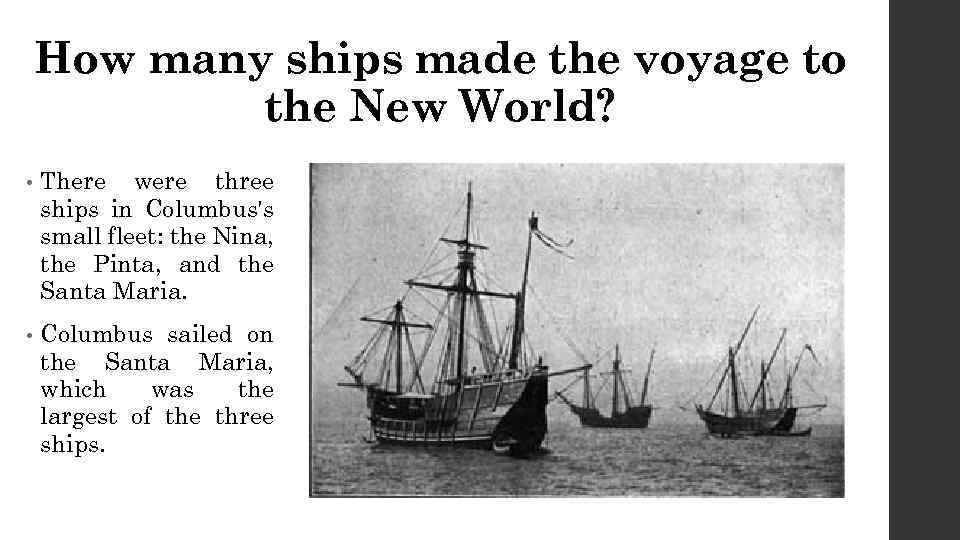 How many ships made the voyage to the New World? • There were three