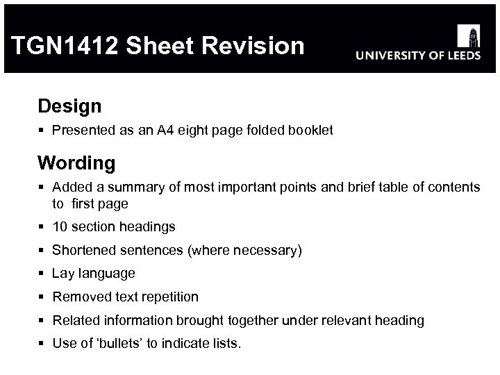 TGN 1412 Sheet Revision Design § Presented as an A 4 eight page folded