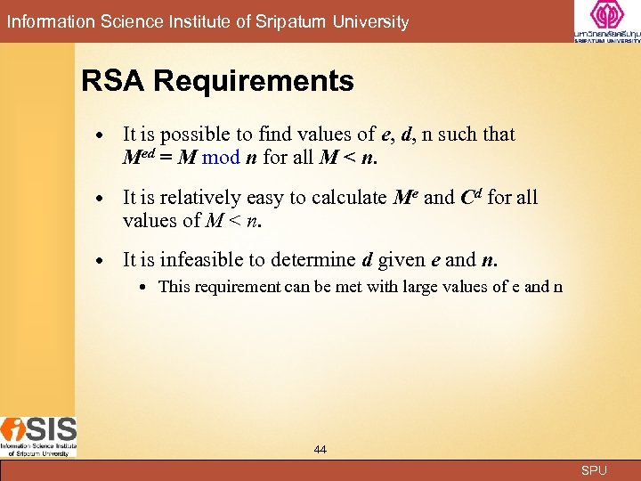 Information Science Institute of Sripatum University RSA Requirements It is possible to find values