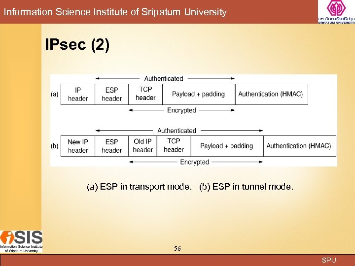 Information Science Institute of Sripatum University IPsec (2) (a) ESP in transport mode. (b)