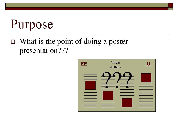 Purpose o What is the point of doing a poster presentation? ? ? EE