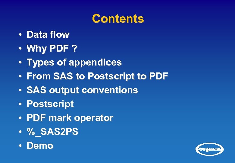 Contents • • • Data flow Why PDF ? Types of appendices From SAS