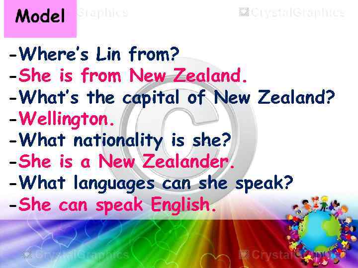 -Where’s Lin from? -She is from New Zealand. -What’s the capital of New Zealand?