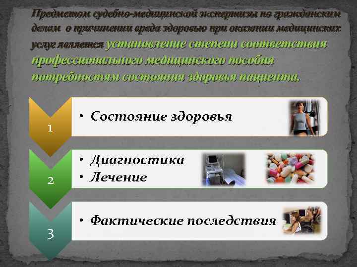 Предметом судебно-медицинской экспертизы по гражданским делам о причинении вреда здоровью при оказании медицинских услуг