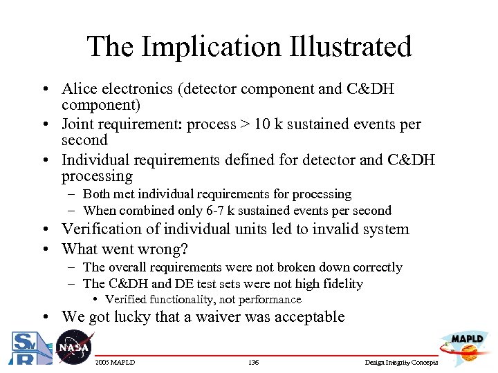 The Implication Illustrated • Alice electronics (detector component and C&DH component) • Joint requirement: