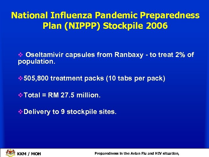 National Influenza Pandemic Preparedness Plan (NIPPP) Stockpile 2006 v Oseltamivir capsules from Ranbaxy -