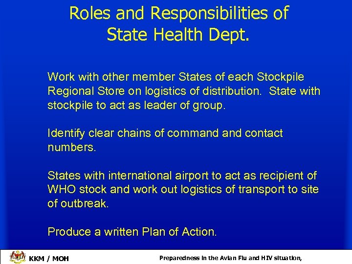 Roles and Responsibilities of State Health Dept. Work with other member States of each