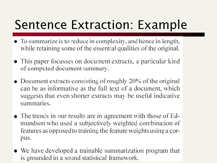 Sentence Extraction: Example 