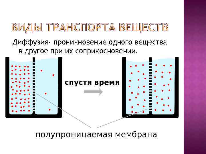 Диффузия- проникновение одного вещества в другое при их соприкосновении. 