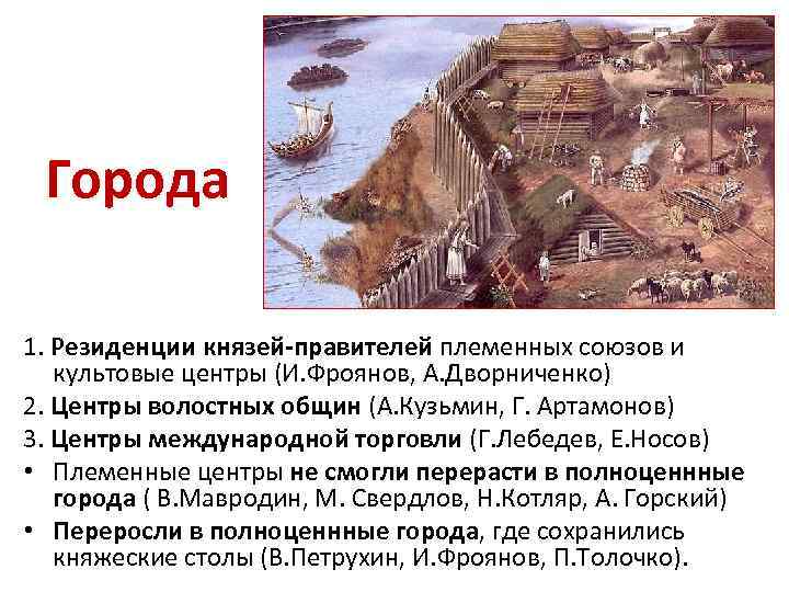 Города 1. Резиденции князей-правителей племенных союзов и культовые центры (И. Фроянов, А. Дворниченко) 2.