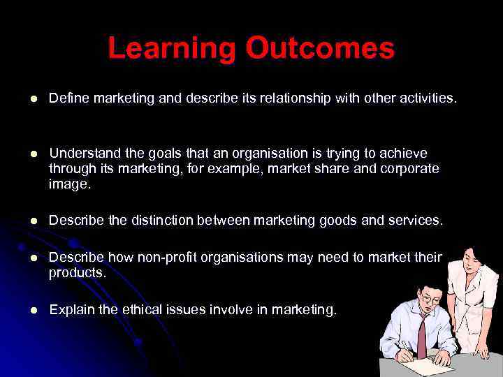 Learning Outcomes l Define marketing and describe its relationship with other activities. l Understand